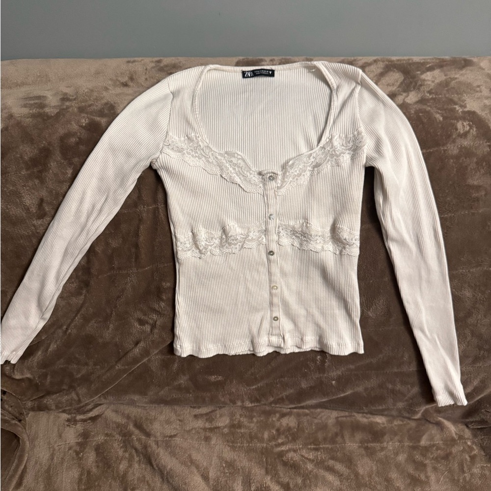 Zara Cream Ribbed Knit Top
